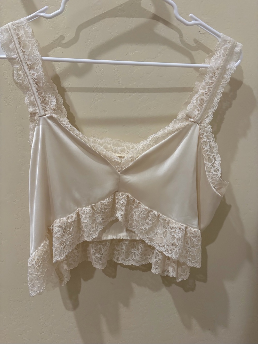 Vintage Satin Lace Trim Sleep Bralette in Ivory 🦢